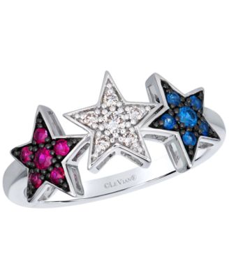 Blueberry Sapphire, Passion Ruby (1/4 ct. t.w.) & Vanilla Diamond (1-1/10 ct. t.w.) Americana Stars Ring in 14k Vanilla Gold