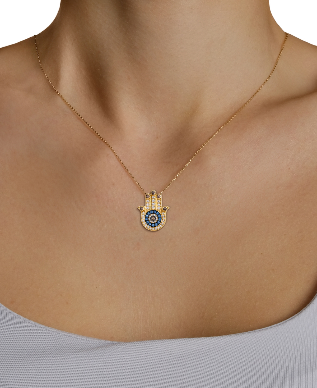 Le Vian Sapphire (1/6 ct. t.w.) & Diamond (1/2 ct. t.w.) Pendant Necklace in 14k Honey Gold