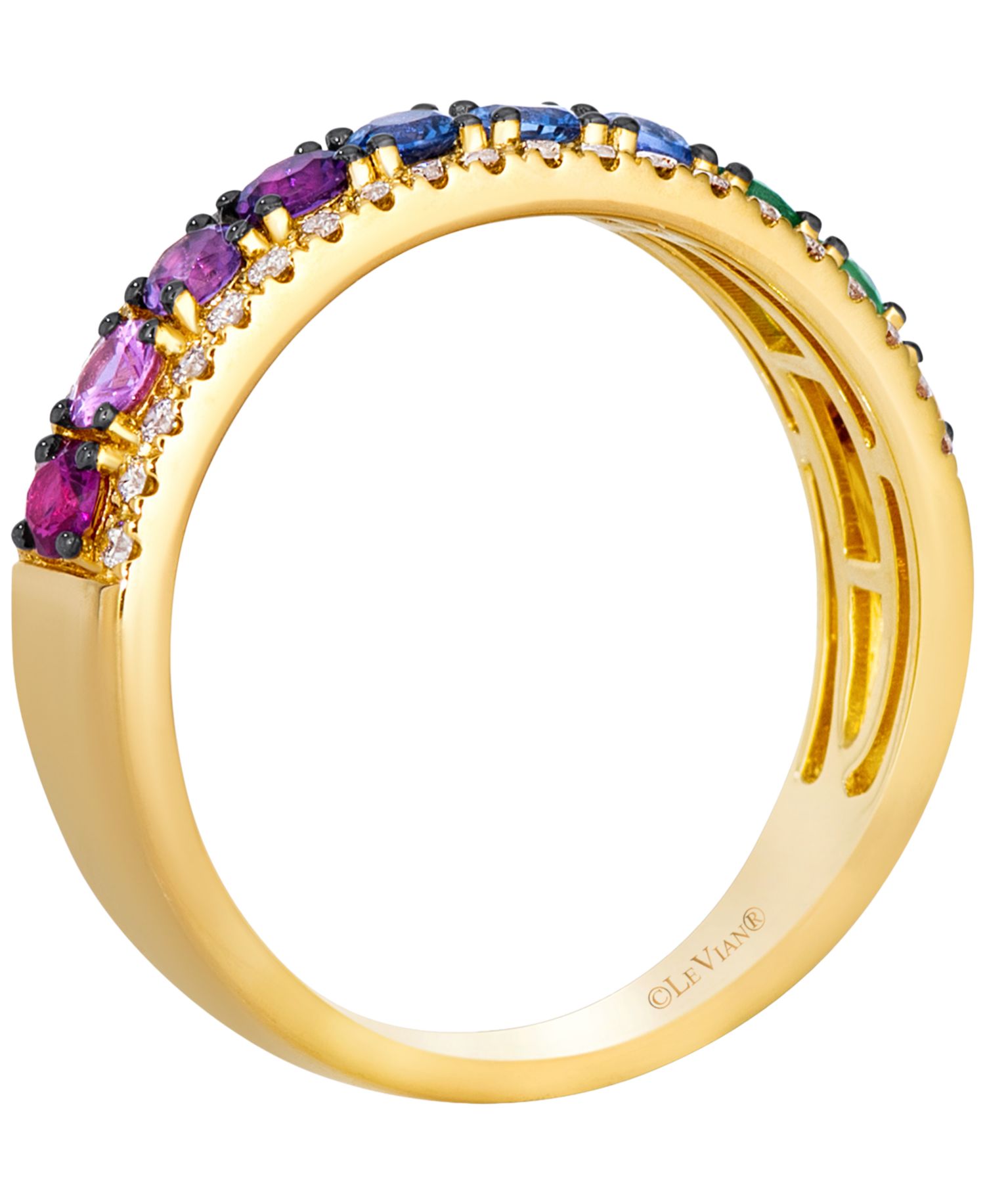 Multi-Gemstone & Diamond (1/5 ct. t.w.) Ring in 14k Honey Gold