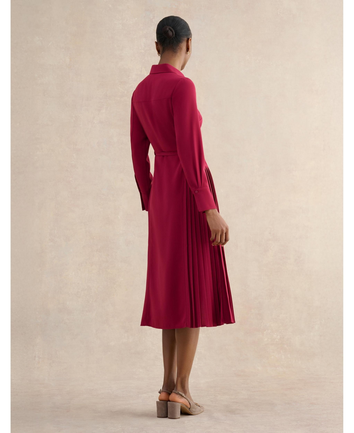 Hobbs London Women's Ginny Belted Pleated Midi Shirt Dress