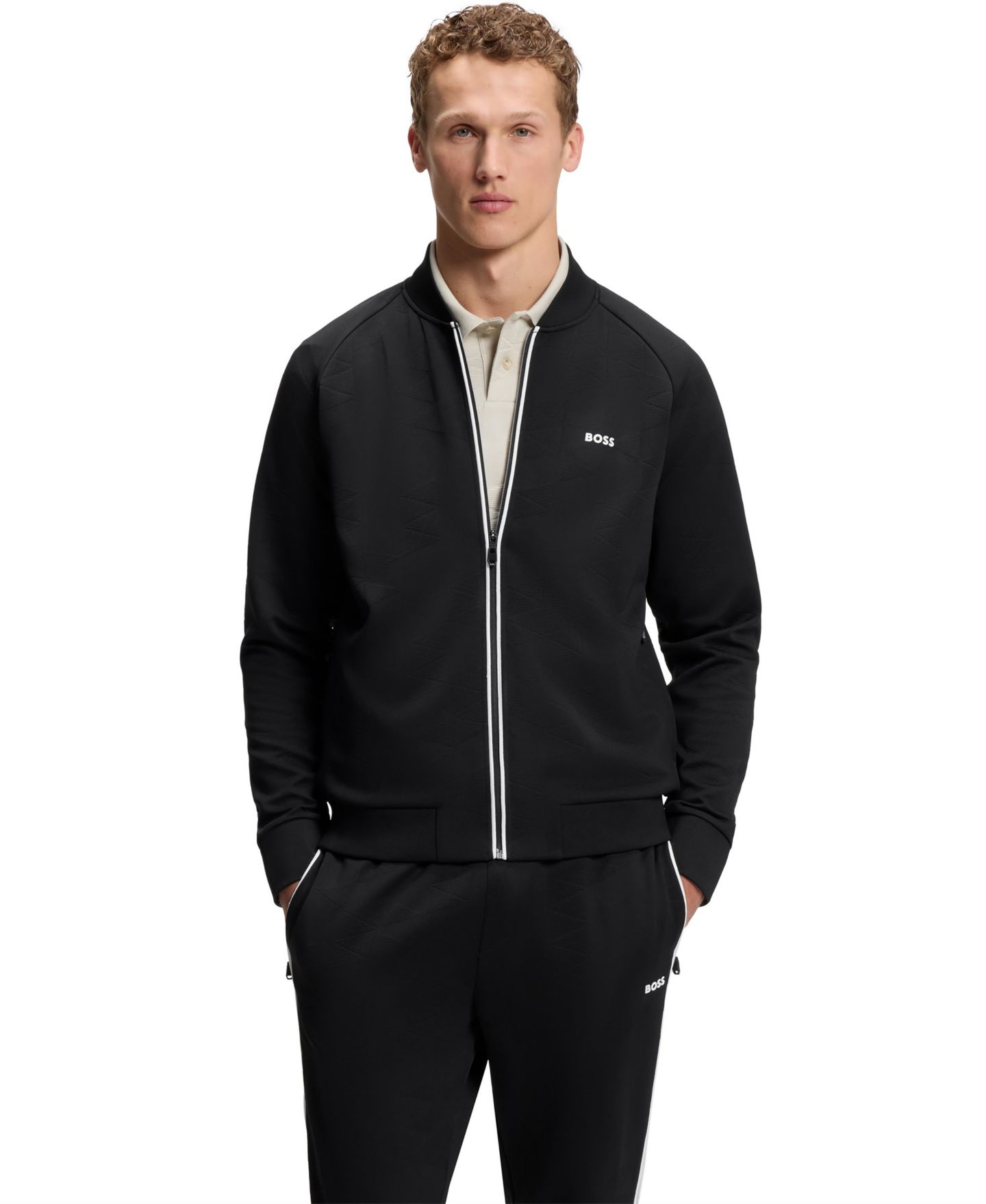 Мужская толстовка Hugo Boss Triangle-Jacquard Zip-Up, цвет: Чёрный — фото 1