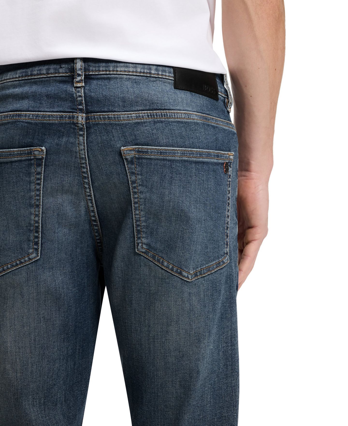 Мужские джинсы Hugo Boss Stretch-Cotton Blend Slim-Fit, цвет: Синий — фото 6
