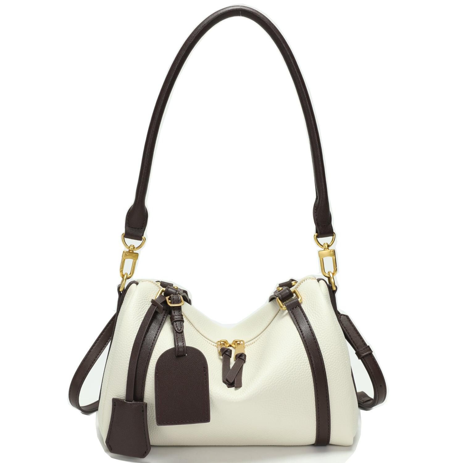 Women's Elara Pebbled Leather Satchel Boston Dome Bag Top Handle Shoulder Crossbody Handbag