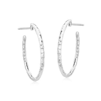 Sterling Textured Oval Hoop Earrings