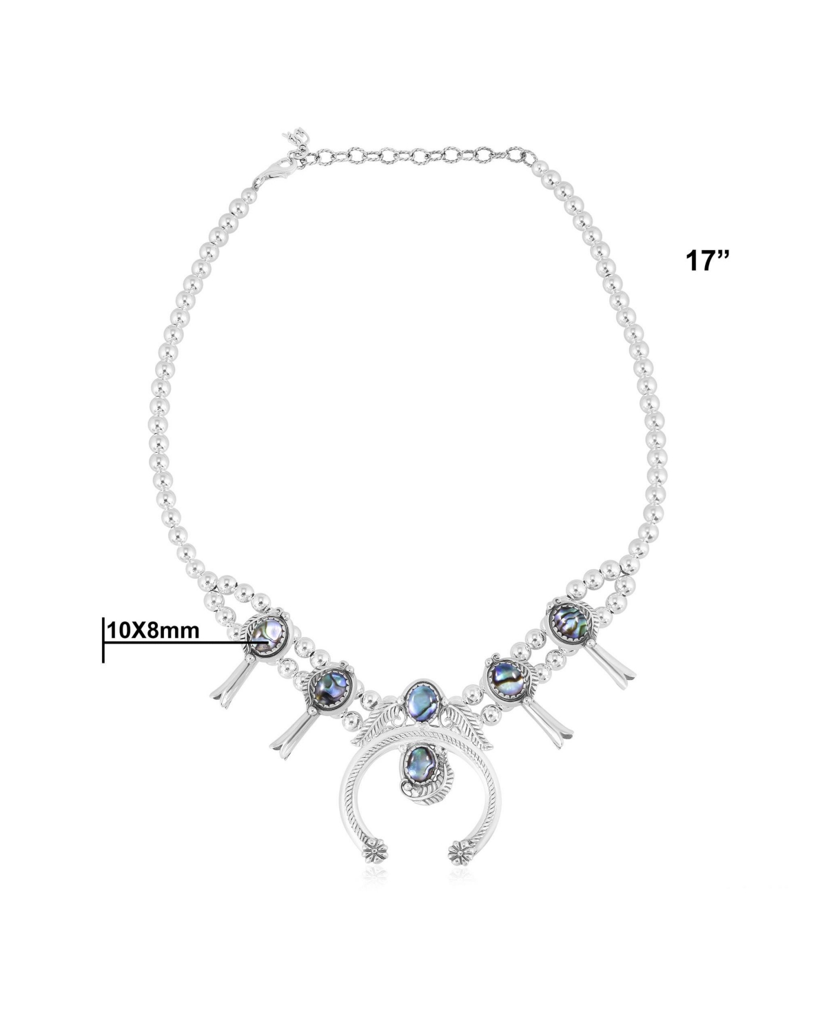 American West Jewelry Sterling Silver Abalone Shell Squash Blossom Necklace