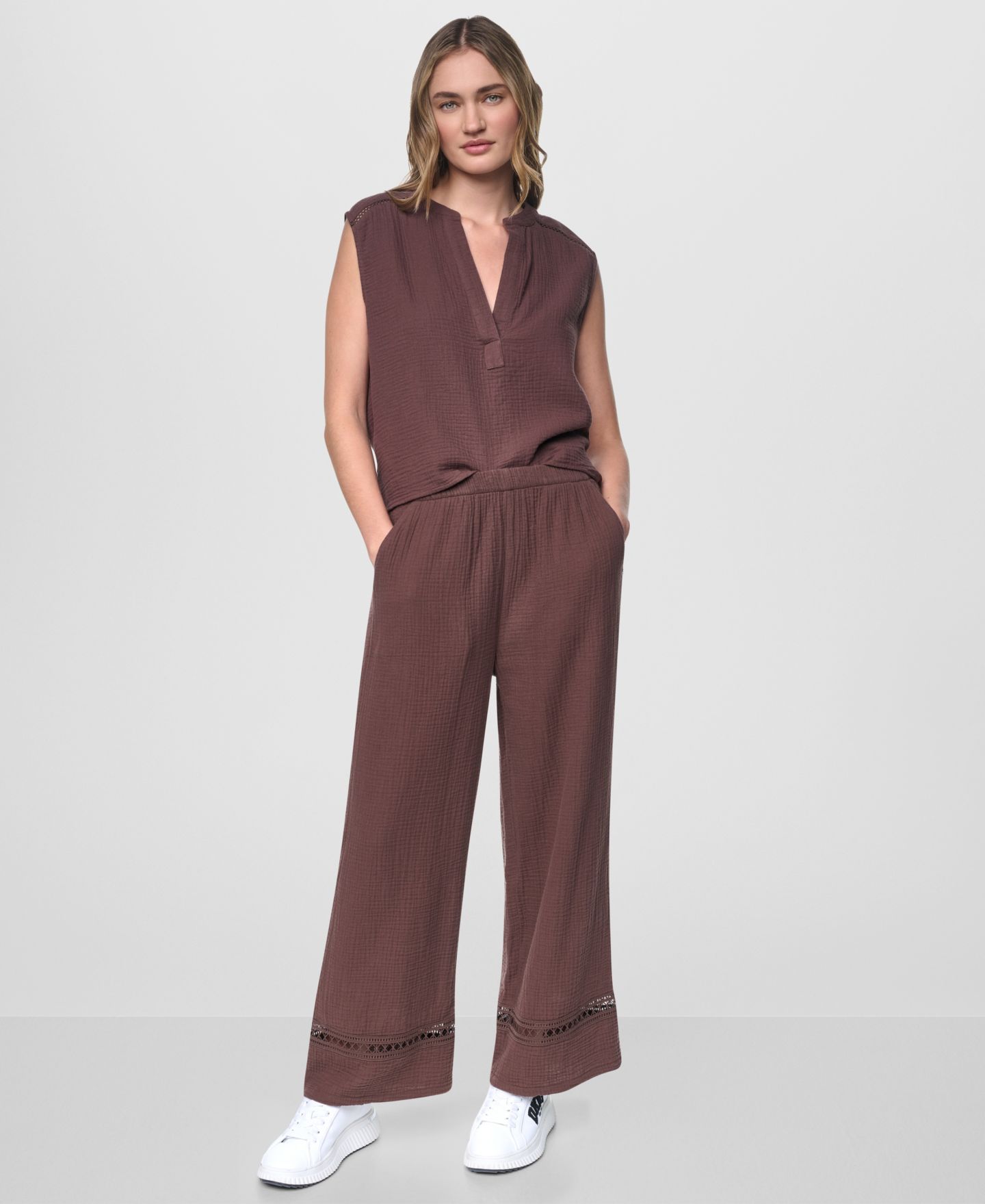Женские брюки DKNY Jeans Mid-Rise Drawstring, цвет: Каштановый — фото 2