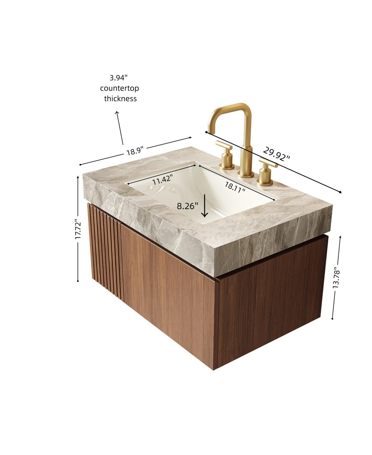 Sillysis Wall Mounted Bathroom Vanity, Sintered Stone Countertop, Undermount Ceramic Sink, Soft Close Cabinet