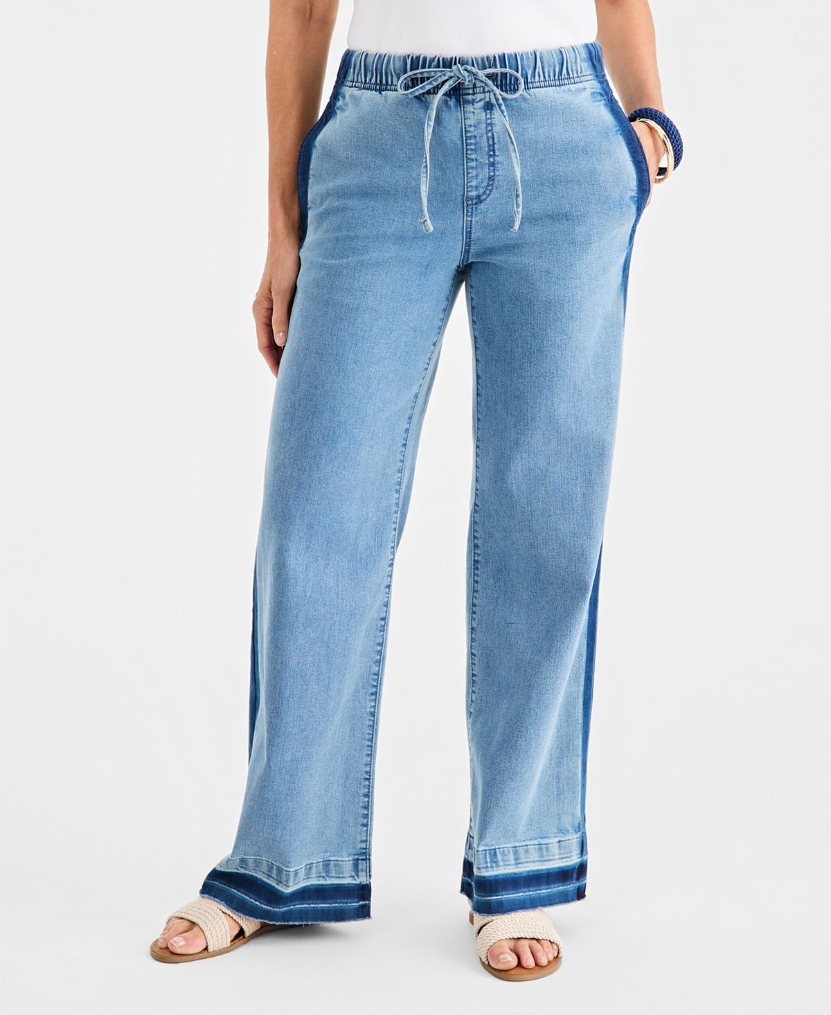 Style & Co Women's High-Rise Two-Tone Pull-On Wide-Leg Jeans, Macy's Exclusive view 2 — MAYCSS fashion products