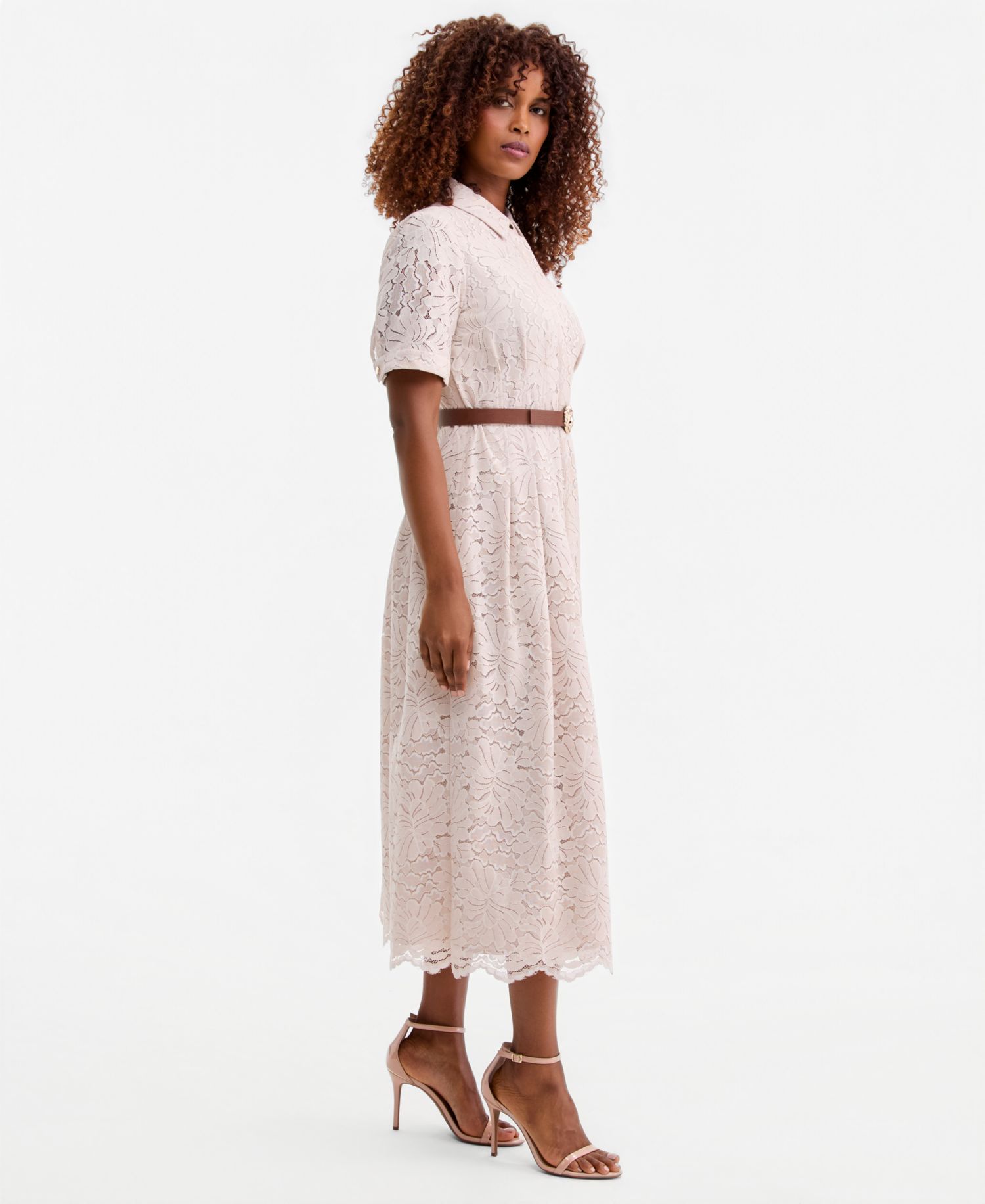 Women's Floral Lace Belted Shirtdress