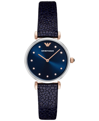 Emporio Armani Women's Gianni T-Bar Blue Leather Strap Watch 32mm AR1989