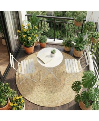 3 Piece Outdoor Patio Bistro Set - Folding Metal Chairs and Table