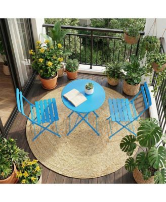 3 Piece Outdoor Patio Bistro Set - Folding Metal Chairs and Table