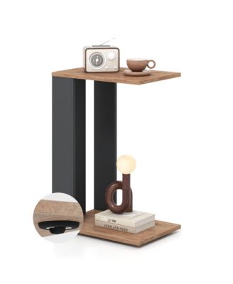 2-Tier C Shaped Side Table w/ Universal Wheels and Shelf for Small Space