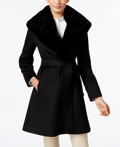 Forecaster Rex Rabbit-Fur-Trim Wrap Coat, Only at Macy's