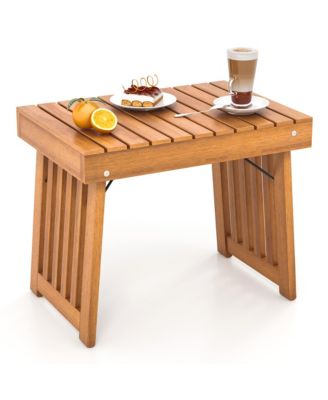 Outdoor Folding Side Table Patio Acacia Wood End Table with Slatted Tabletop