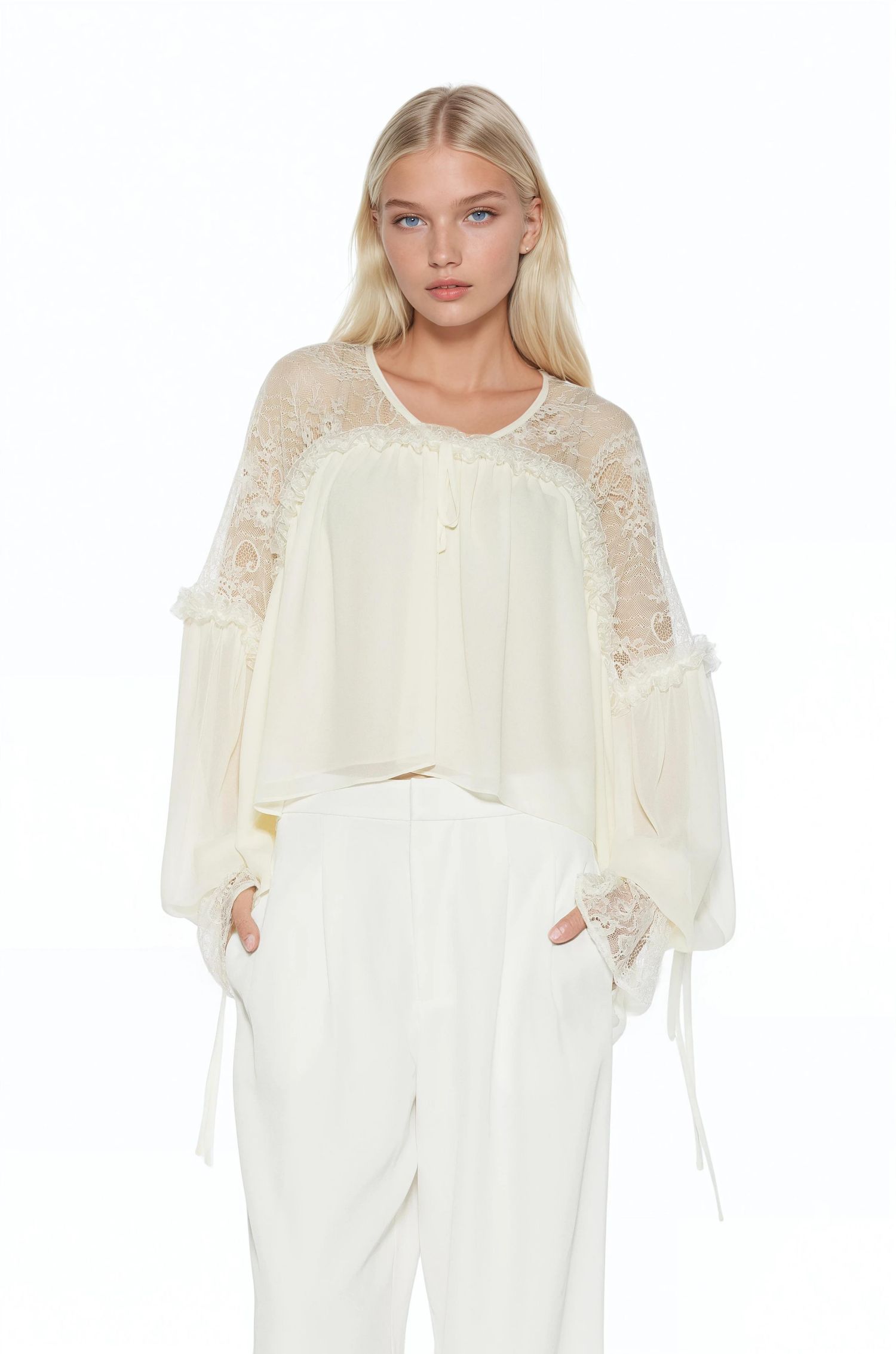 Women's Indigo Lace Cotton Blouse