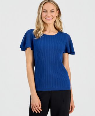 Petite Crewneck Flutter-Sleeve Sweater