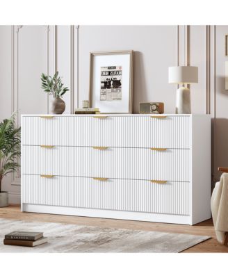 Fluted 9 Drawers Dresser for Bedroom, 59" Wide Modern Chest of Drawers with Metal Handles, For Living Room, Entryway, Hallway