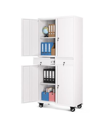 73" Heavy Duty Metal Storage Cabinet with Wheels, Locking Doors and 2 Drawers for Garage, Workshop, Office