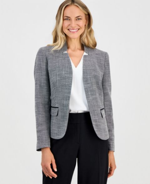 Женские куртки Kasper Cutout-Collar Long-Sleeve Tweed Jacket, Regular & Petite