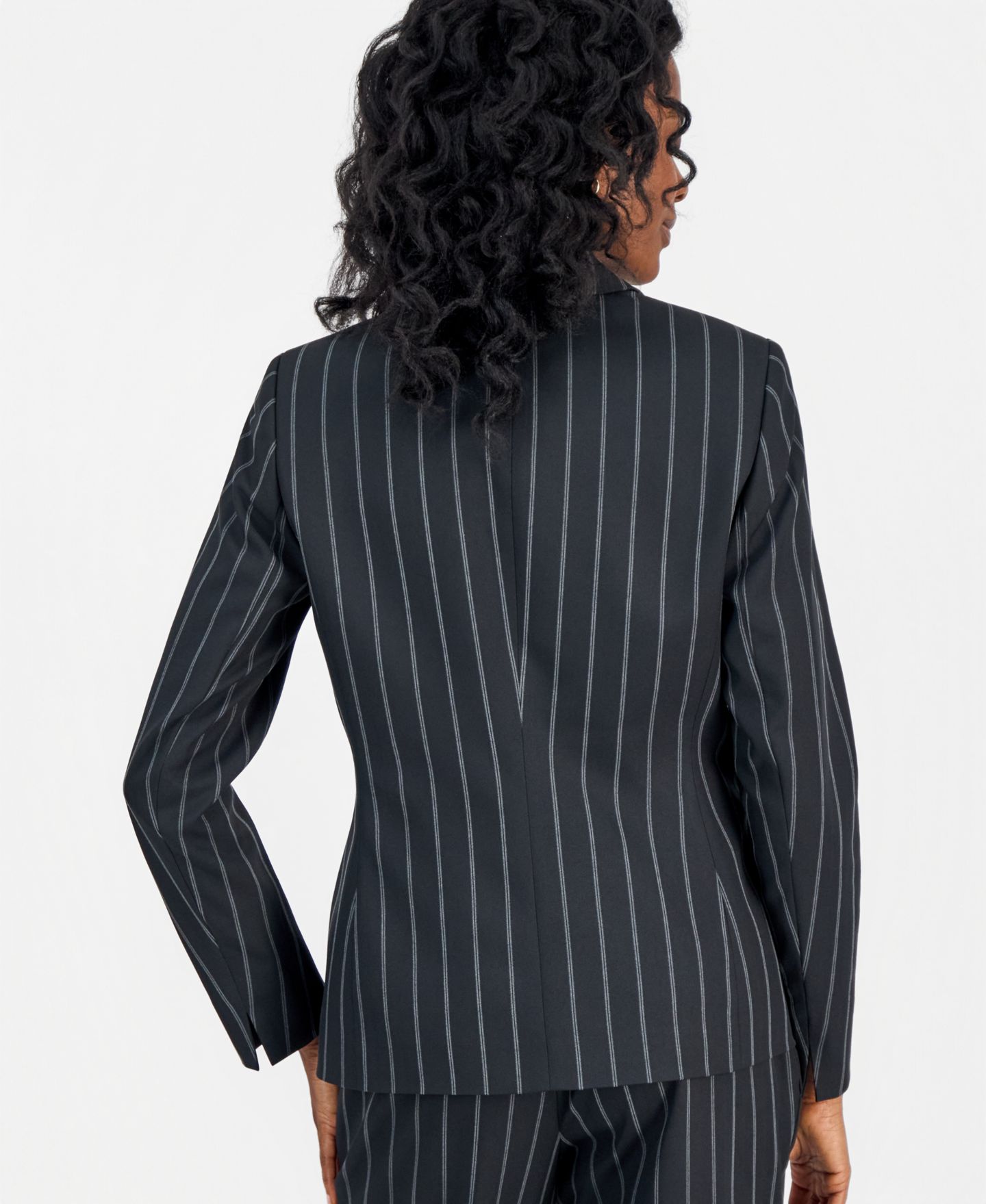 Женский пиджак Kasper Notch-Lapel Pinstripe Blazer, цвет: Чёрный / Ванильный ледяной — фото 4