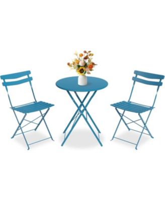 3-Piece Folding Patio Bistro Set, Metal Outdoor Table and 2 Chairs, Space-Saving Compact Design for Balcony, Garden, Yard, Porch