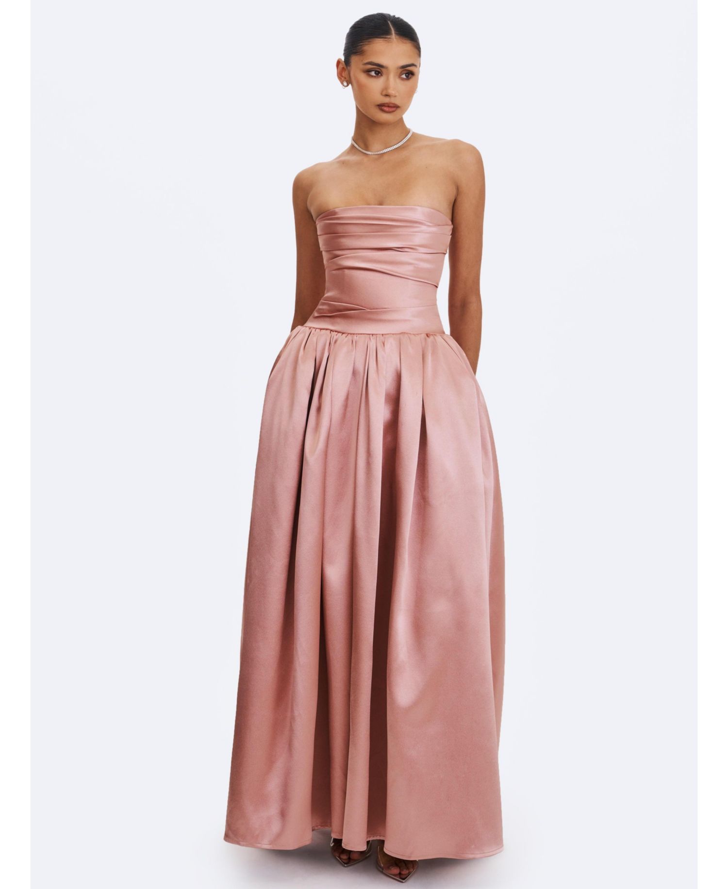 Women's Willette Satin Strapless Gathered Maxi Dress