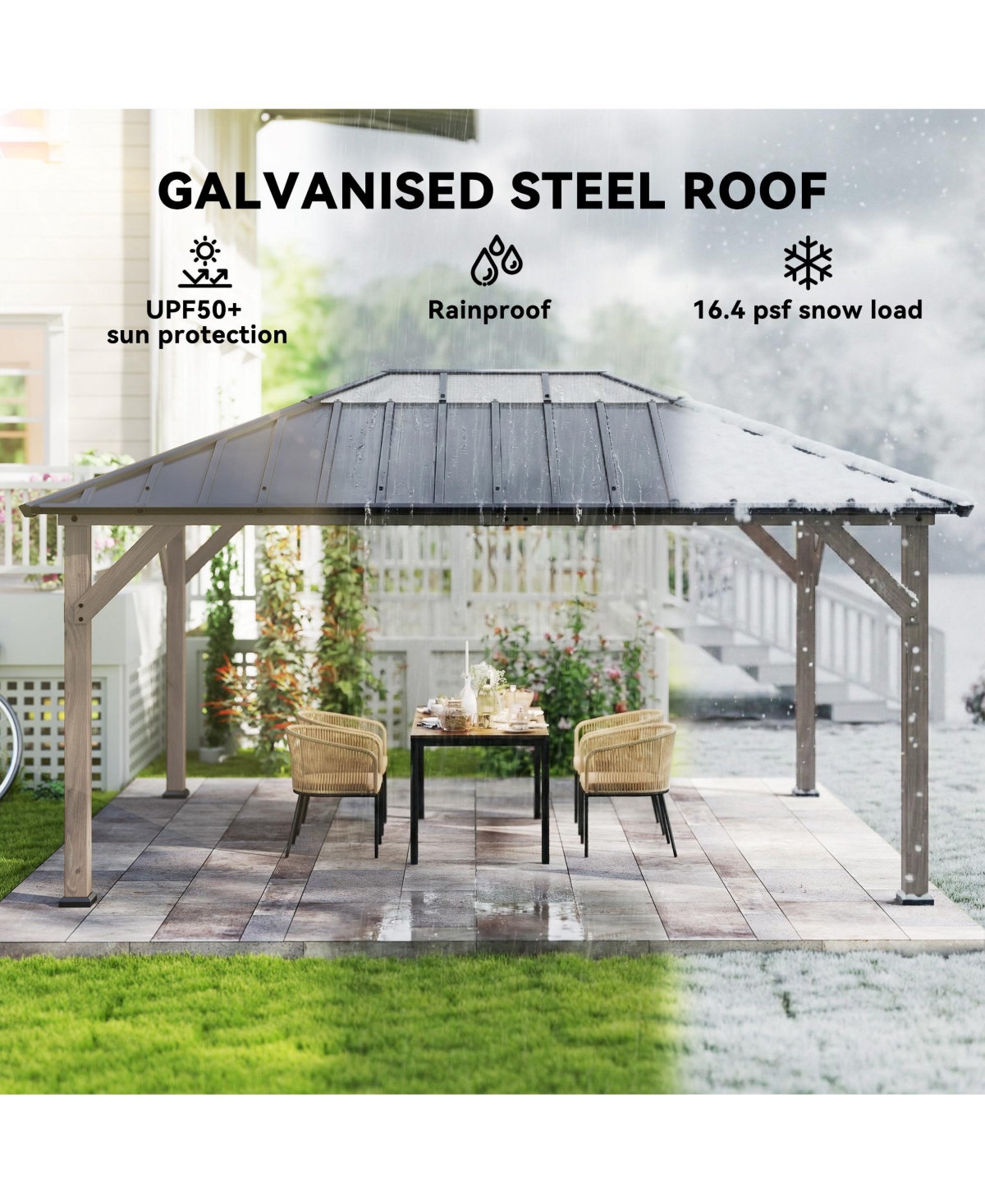 Outsunny 12'x16' Hardtop Gazebo with Steel Roof, UPF50+ Permanent Pavilion
