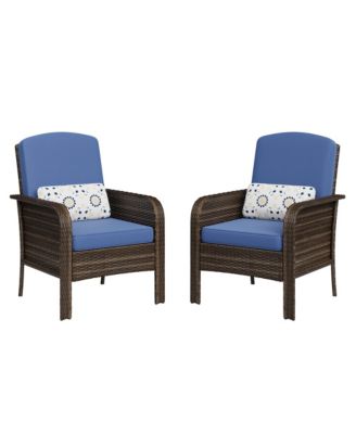 2 Pieces Patio Furniture Set, Outdoor Wicker Chairs of 2,All Weather High Back Rattan Chairs 2-Seater with Comfy Cushions for Porch Deck