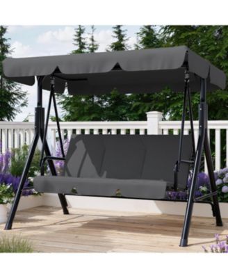 Outdoor Porch Swing with Adjustable Canopy, 3-Seat Patio Swing Chair with Stand Heavy Duty Outdoor Swing Metal Frame Patio Swing