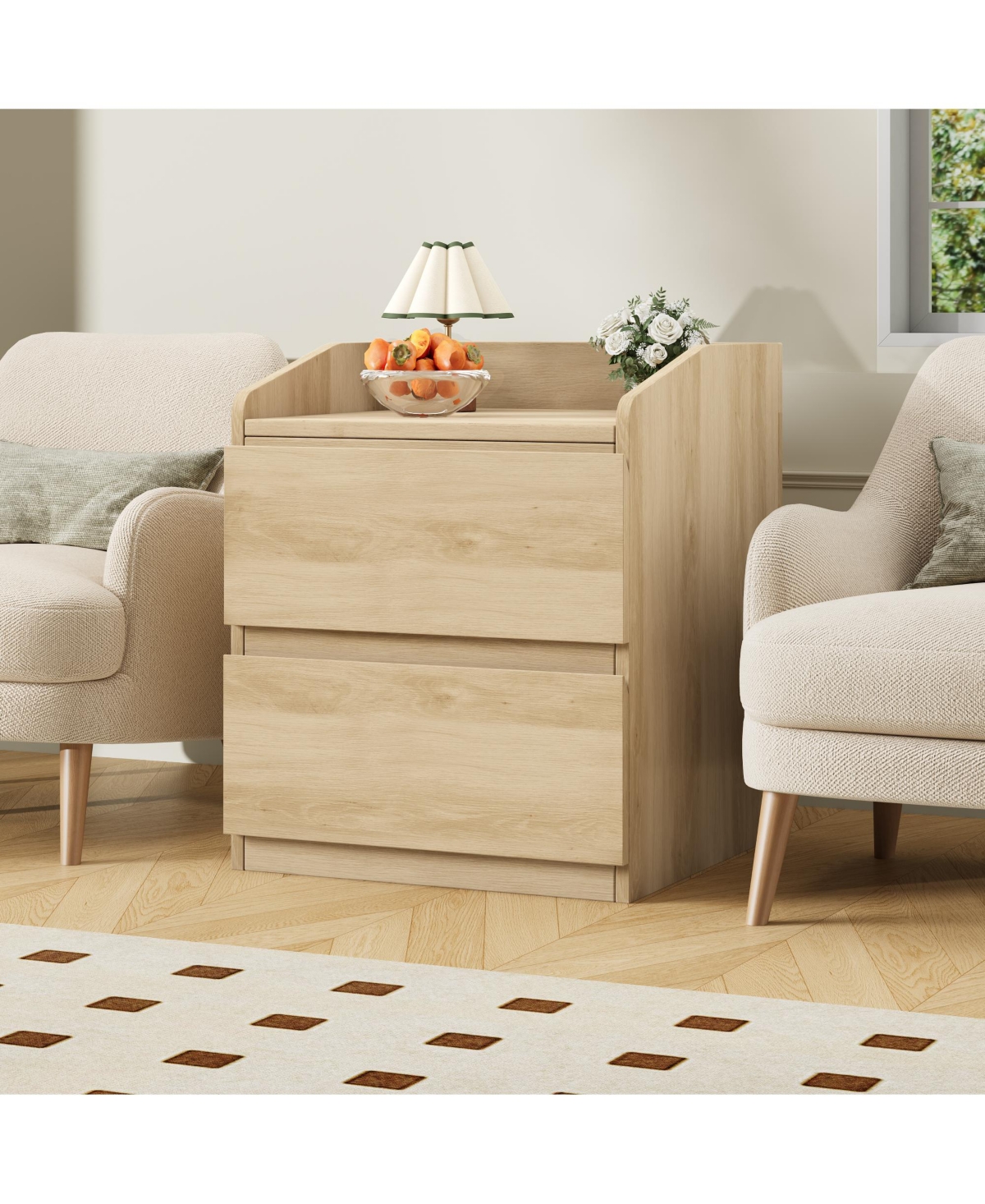 homfan Modern Curved Handleless Coffee Table, Space-Saving with 2 Storage Drawers, Easy Assembly for Bedroom and Living Room