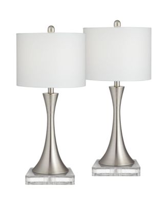 Gerson Modern Table Lamps Set of 2 with Square Risers 25 1 /2  INCHES High Dimmers LED Drum Shade for Bedroom Living Room