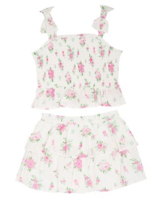 Girls' 2T-6X Printed Smocked Tank and Matching Tiered Skort, 2-Piece Set