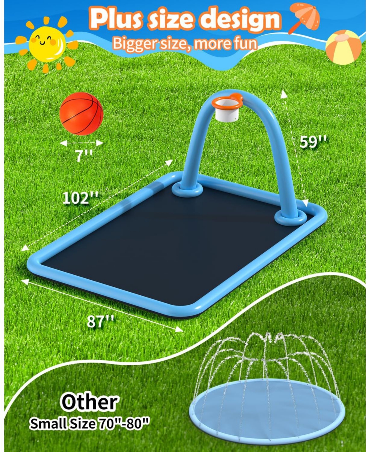 Gnuadz Splash Pad Sprinkler Basketball Hoop Non-slip Outdoor Pool Kids