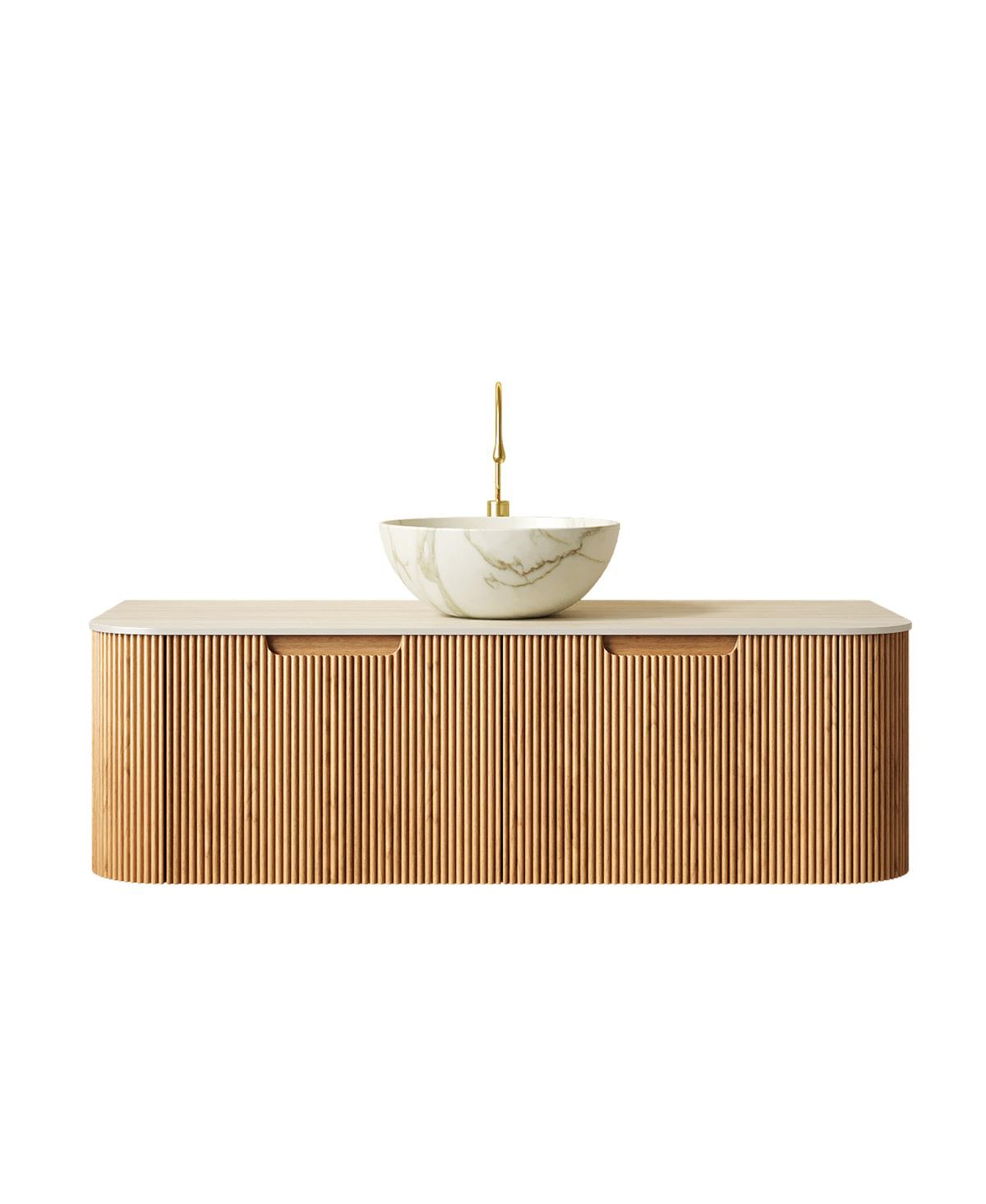 Sillysis Wall Mounted Bathroom Vanity with Sintered Stone Top, Ceramic Bowl Sink, Soft Close Drawer