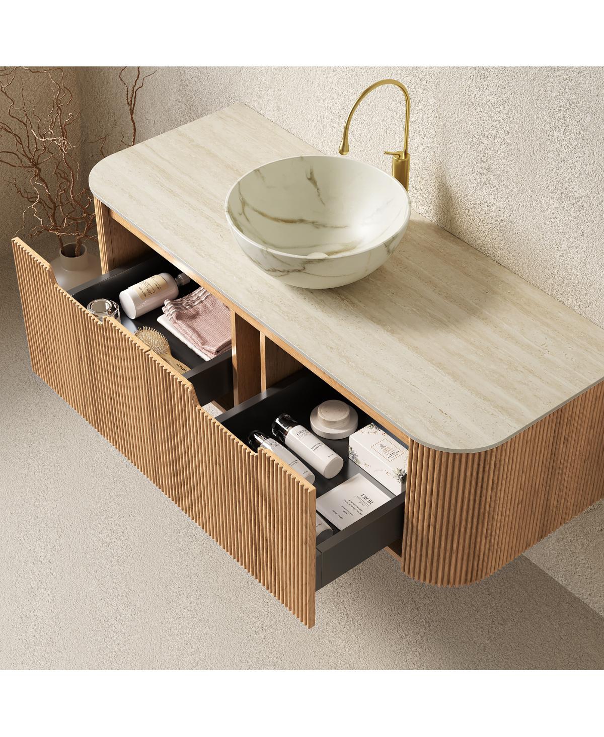 Sillysis Wall Mounted Bathroom Vanity with Sintered Stone Top, Ceramic Bowl Sink, Soft Close Drawer