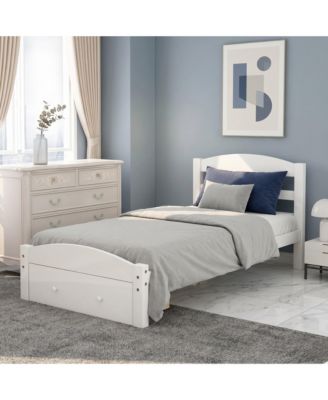 Platform Twin Bed Frame with Storage Drawer and Wood Slat Support No Box Spring Needed