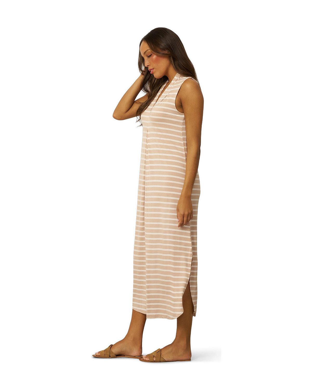 Cable & Gauge Women's Invert Pleat Stripe Maxi Dress view 3 — MAYCSS fashion products