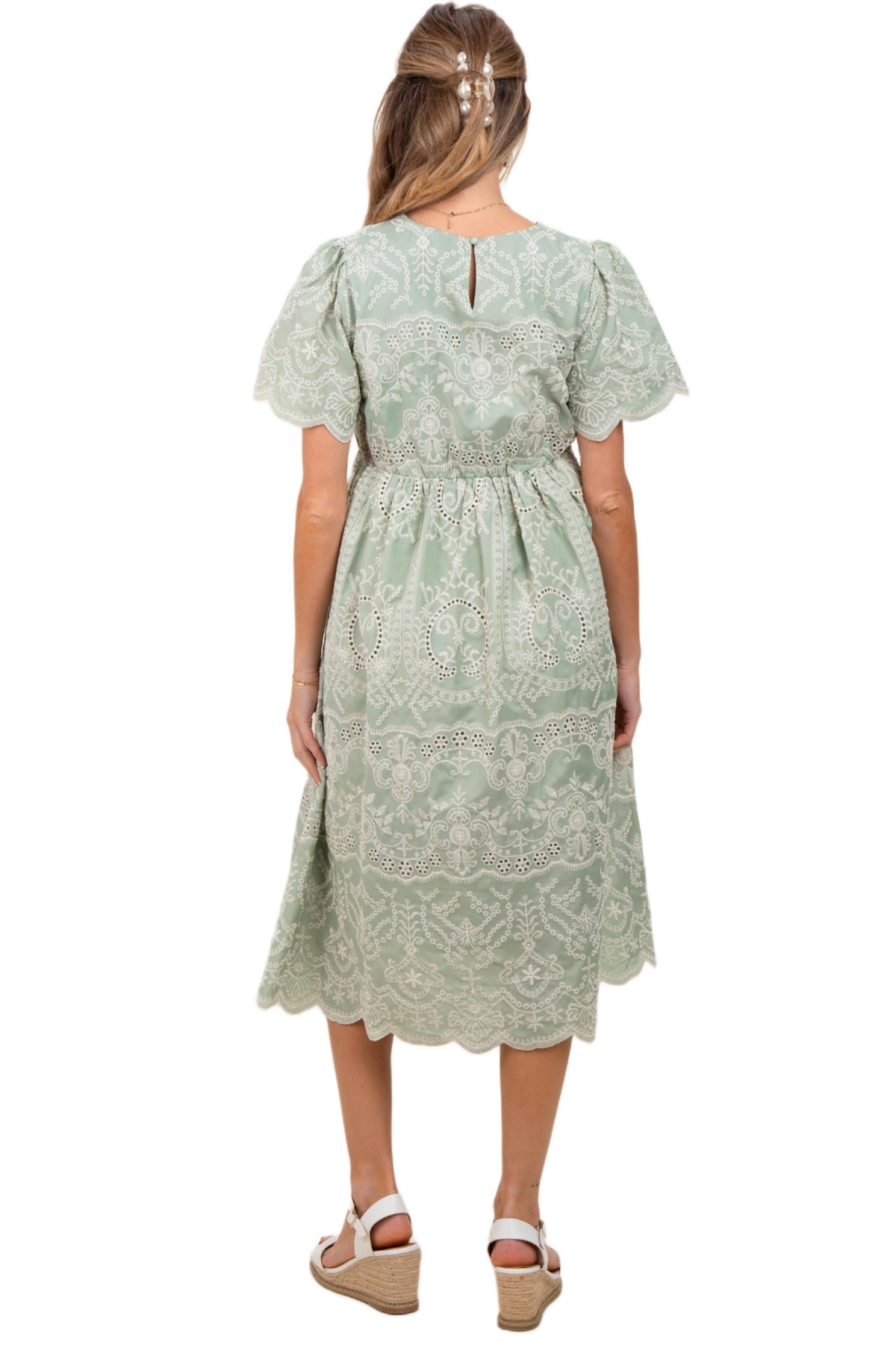 Pinkblush Maternity Light Olive Floral Embroidered Tied Waist Midi Dress