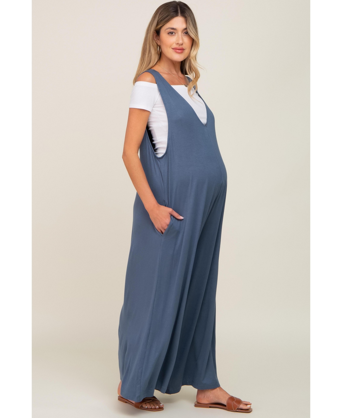 Pinkblush Maternity Deep V Sleeveless Wide Leg Jumpsuit