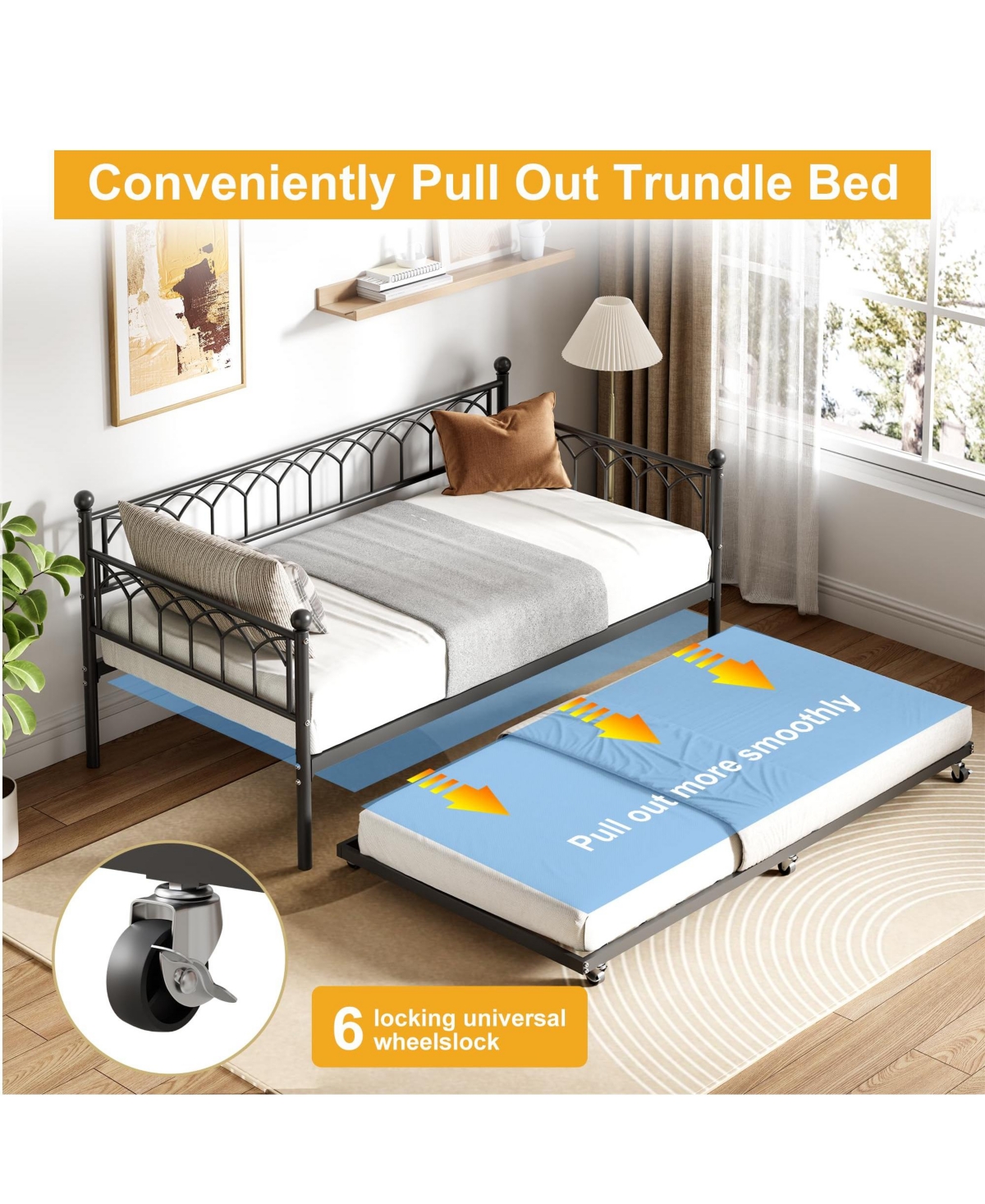 homfan Twin Metal Daybed with Led Lights and Charging Station