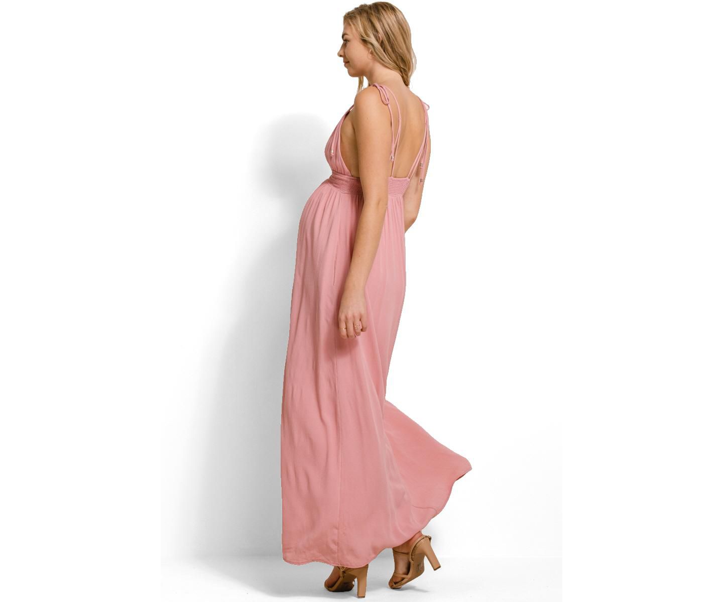 Женское платье Hello Miz V-Neck Tie Strap Empire Waist Maxi with Pockets, цвет: Розовый — фото 4