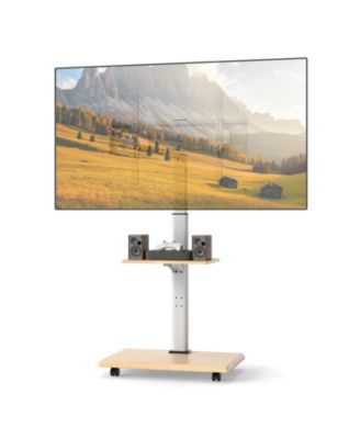Rolling TV Stand on Wheels with 30 Degree Tilt Mount Adjustable Shelf and Cable Management