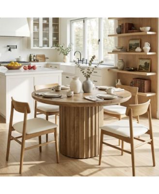 47 Inch Round Dining Table, Modern Farmhouse Kitchen Table with Fluted Pedestal Base, Circle Dinner Table