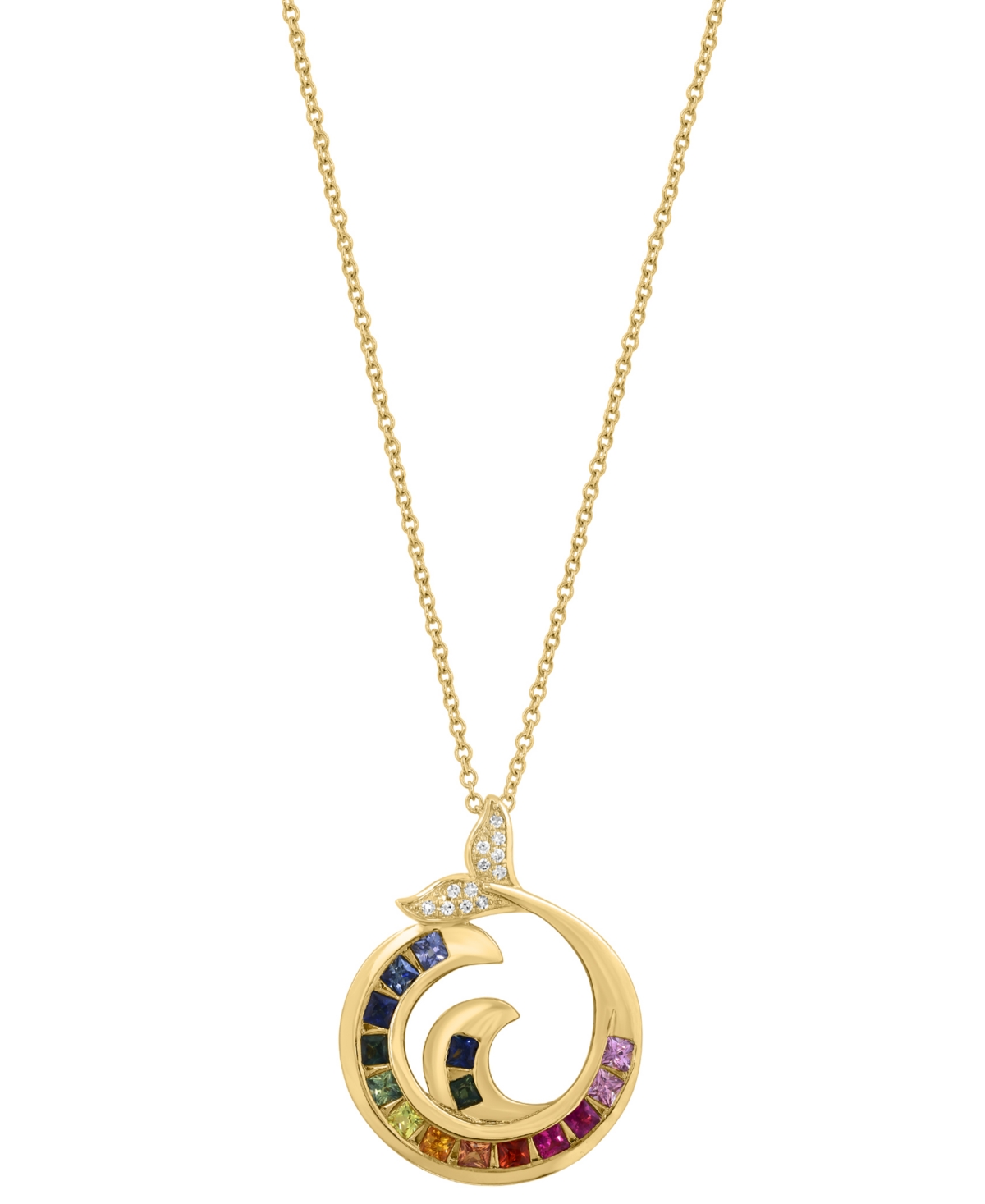Effy Collection Multi-Sapphire (5/8 ct. t.w.), Tsavorite (1/10 ct. t.w.) & Diamond (1/20 ct. t.w.) Pendant Necklace in 14k Yellow Gold
