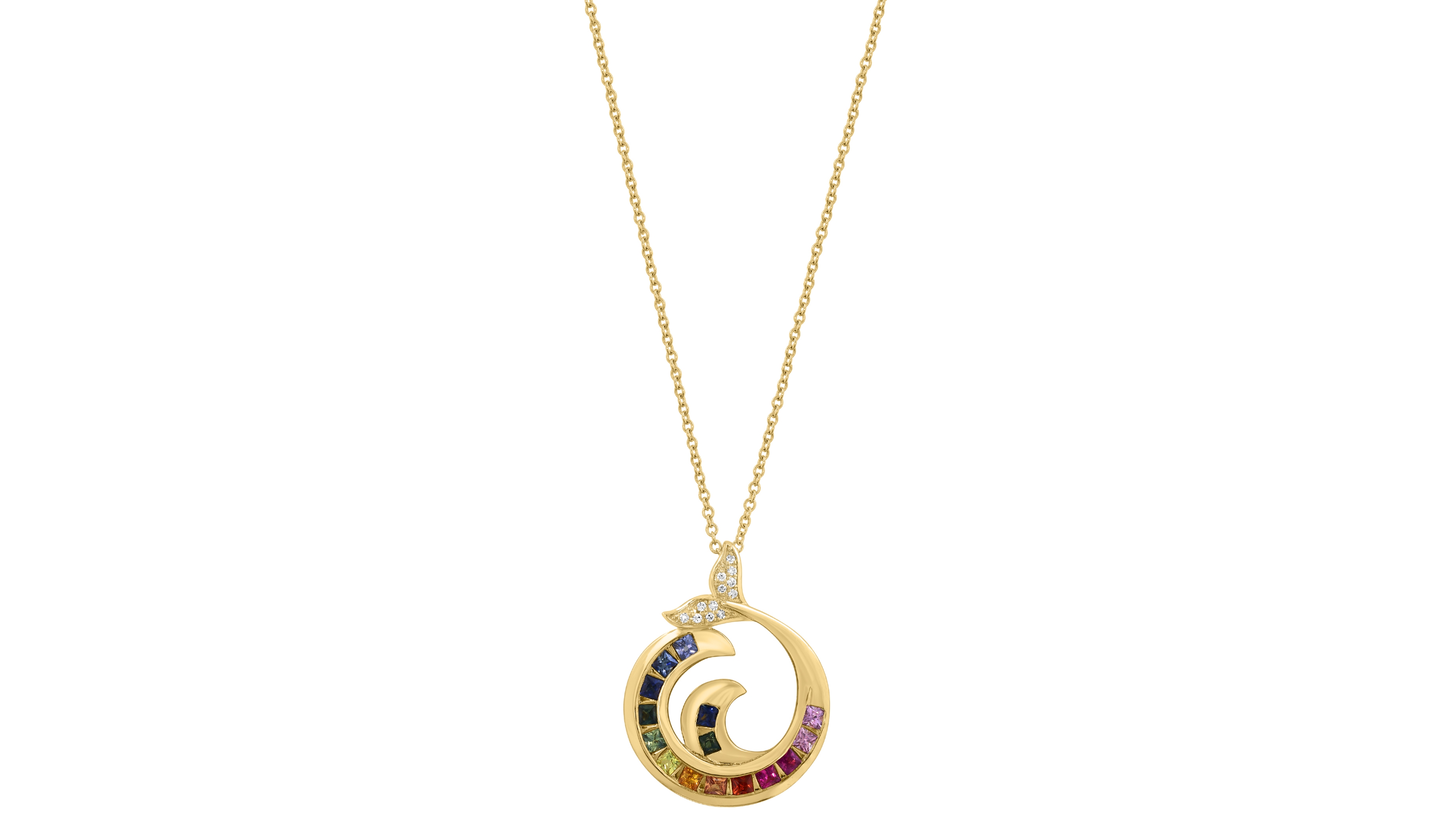 Effy Collection Multi-Sapphire (5/8 ct. t.w.), Tsavorite (1/10 ct. t.w.) & Diamond (1/20 ct. t.w.) Pendant Necklace in 14k Yellow Gold