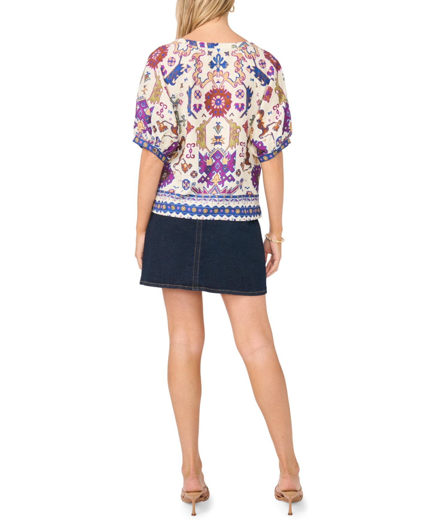 Женская блузка Vince Camuto Split Neck Puff-Sleeve Printed, цвет: Слоновая кость — фото 5