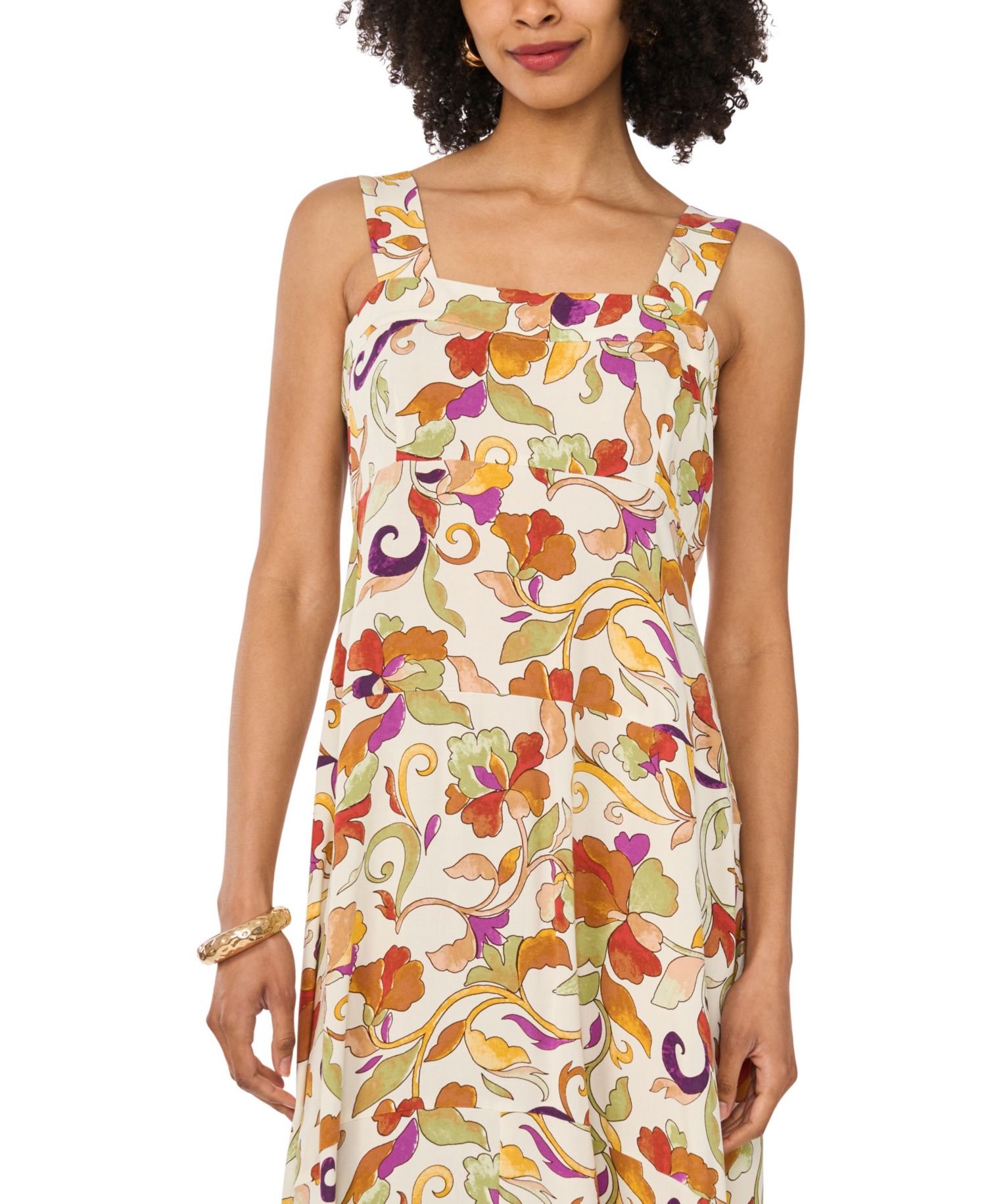 Women's Printed Square-Neck Smocked-Back Sleeveless Maxi Dress