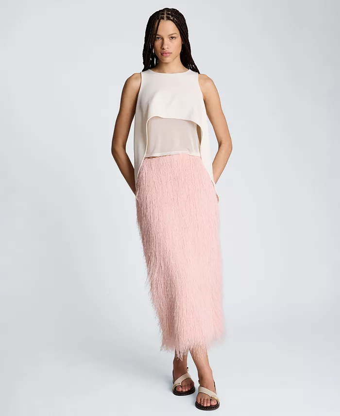 Women's Fringed Knit Pull-On Midi Skirt - thumbnail 2