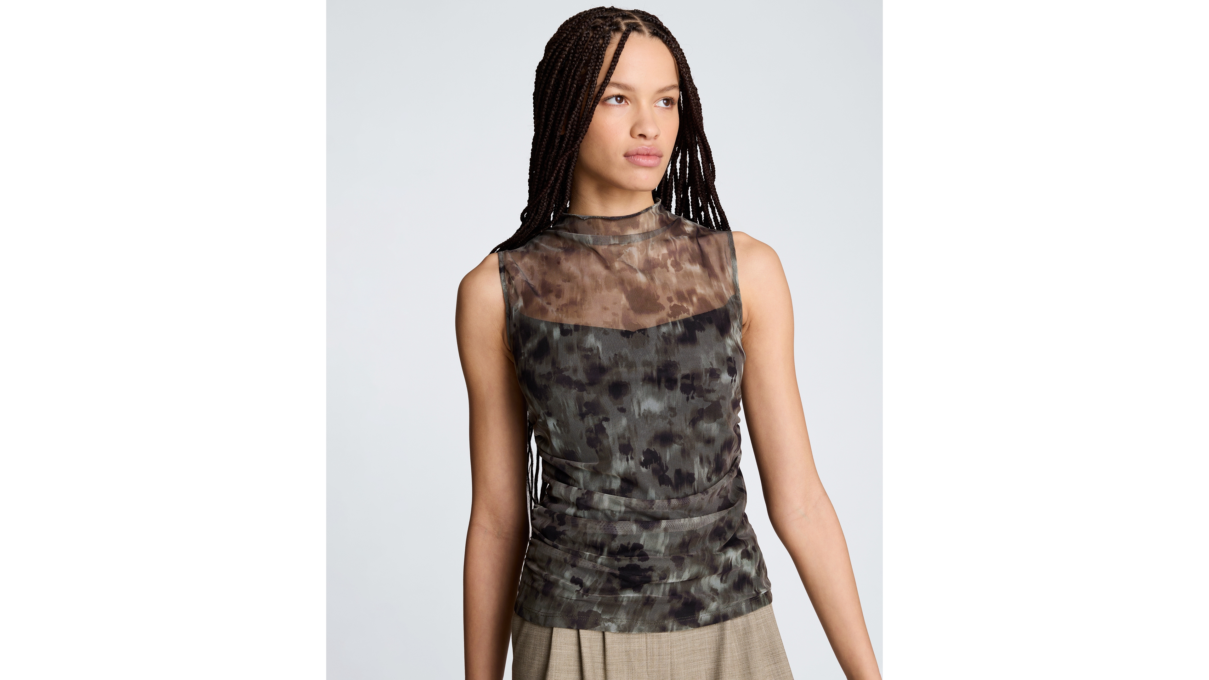 Kenneth Cole Women's Printed Mock Neck Mesh Tank Top